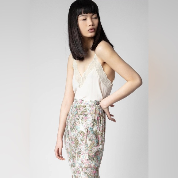 Zadig & Voltaire Jeudie Floral Midi Skirt- Deep Parme - Picture 2 of 5